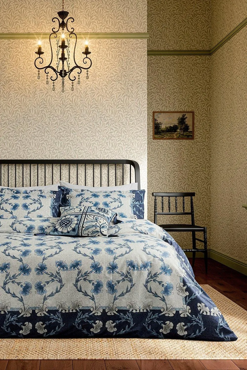 V & A 'Scrolling Carnation' Cotton Percale Duvet Cover Set in Blue