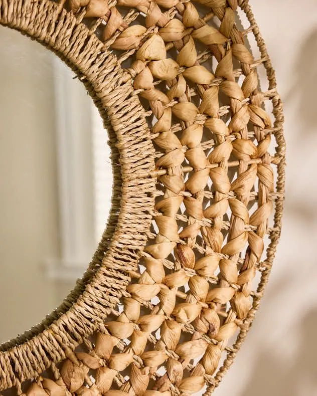 Dibor Vintage Style Lakelyn Water Hyacinth Wall Mirror Dia 65cm in Natural 2
