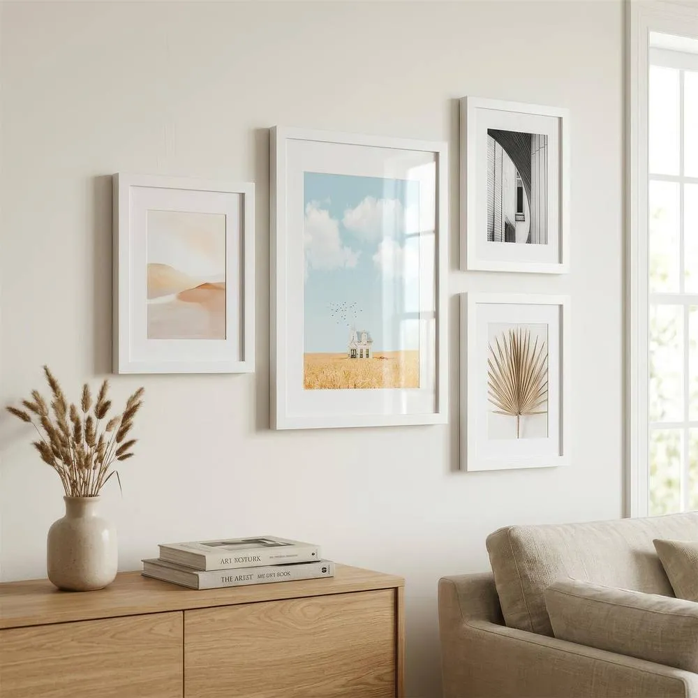 Nicola Spring Photo Frames with A5 Mounts - A4 (8" x 12") - White - Pack of 3 2