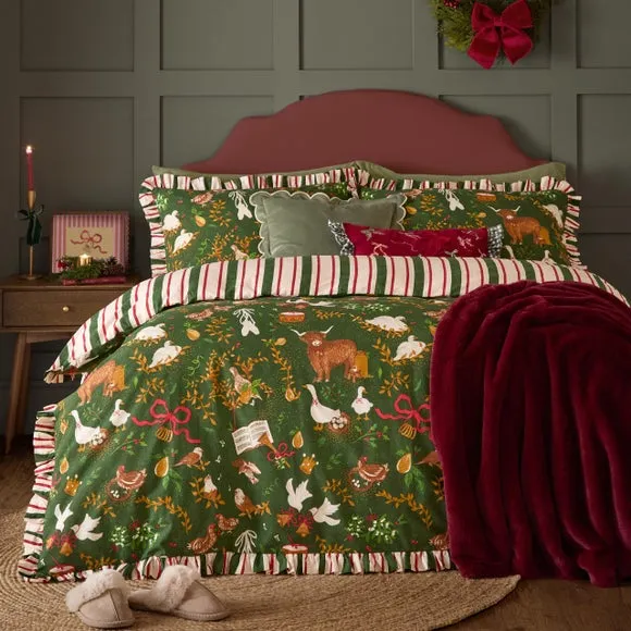 Furn. Twelve Days Frill Polycotton Duvet Cover & Pillowcase Set