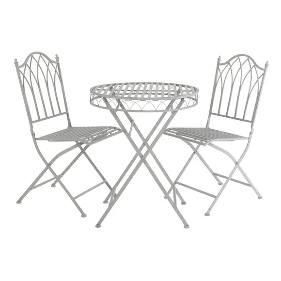 Foldable 2 Seater Wrought Iron Grey Bistro Set 4