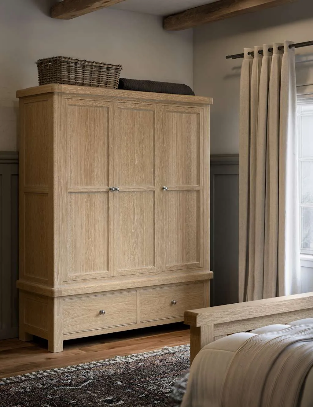 Corndell Normandy White Wash Triple Wardrobe Natural