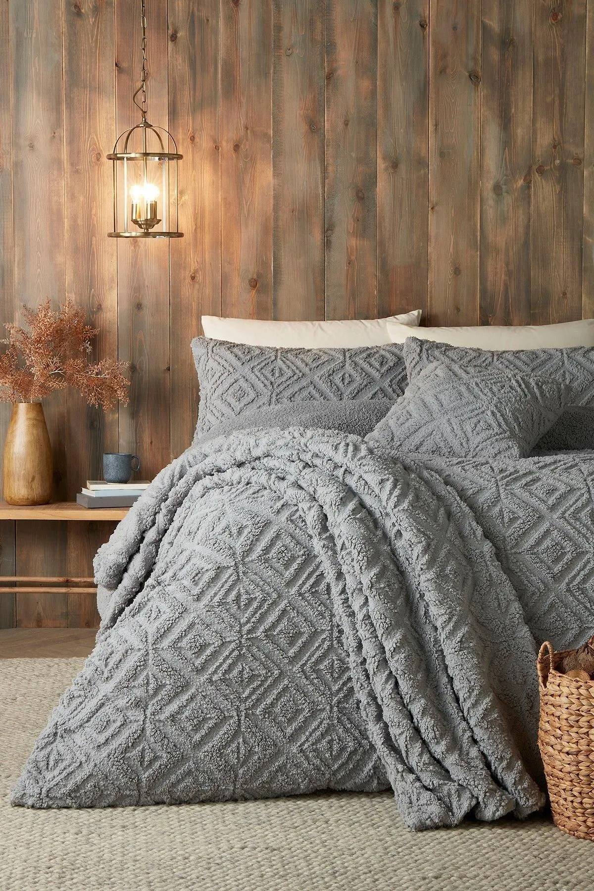 Fusion 'Geo Fleece' Fleece & Sherpa Duvet Cover Set in Grey 4