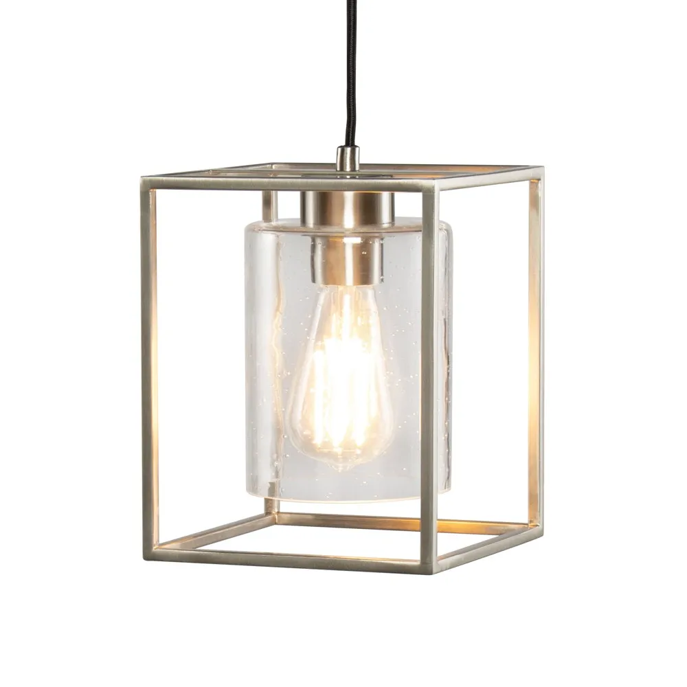 Hardy Cage Ceiling Pendant with Bubble Glass Shade, Satin Nickel 1