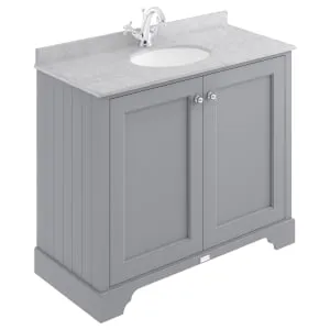 Bayswater Victrion Plummett Grey Traditional Freestanding Vanity Unit & Grey Marble Top Basin - 1000mm
