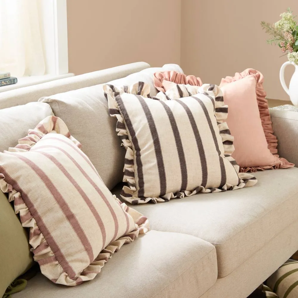 Wylder Effie 100% Cotton Plain Ruffle Cushion in Rose 5