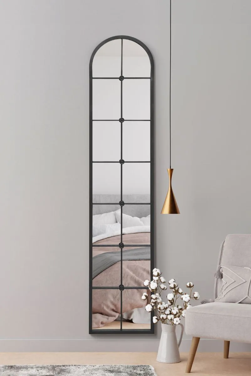 MirrorOutlet Black Framed Arched Leaner Wall Mirror 75" X 16" (190CM X 40CM) 2