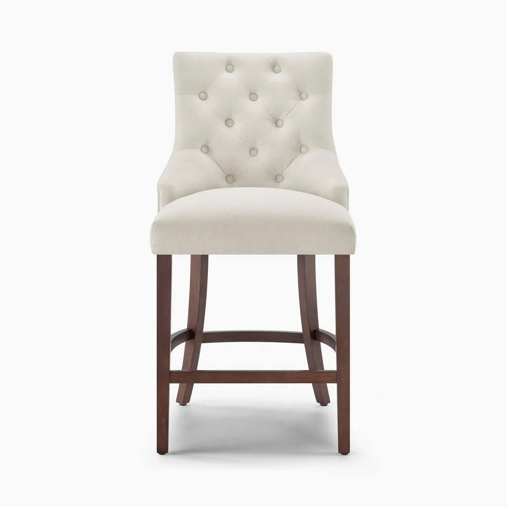 FurnitureboxUK 2x Belgravia Beige Fabric Bar Chairs Walnut Effect Legs 4