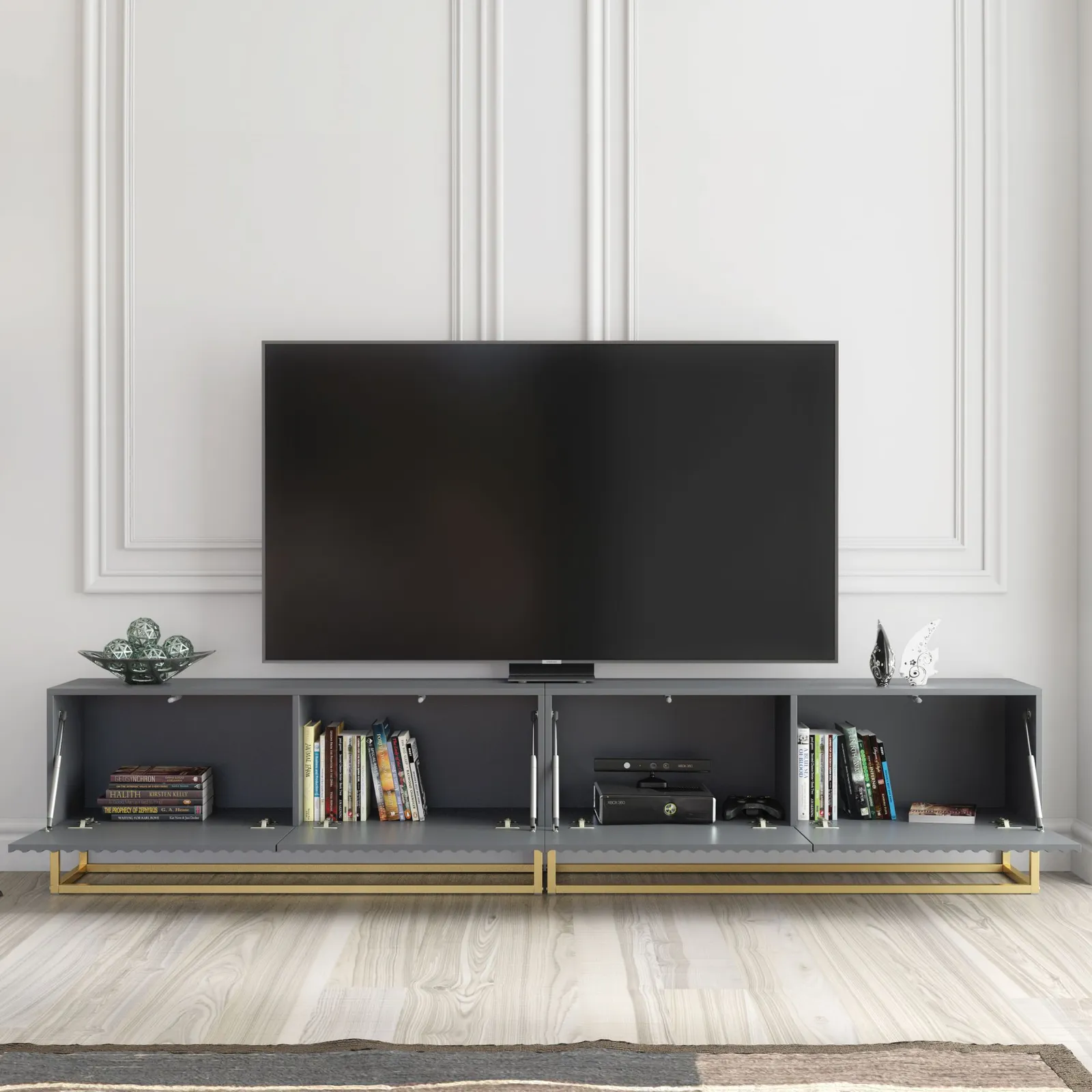 Creative Furniture Ripple Duo TV Unit 200cm - Modern Fluted Design with Push to Open Doors in Grey 2