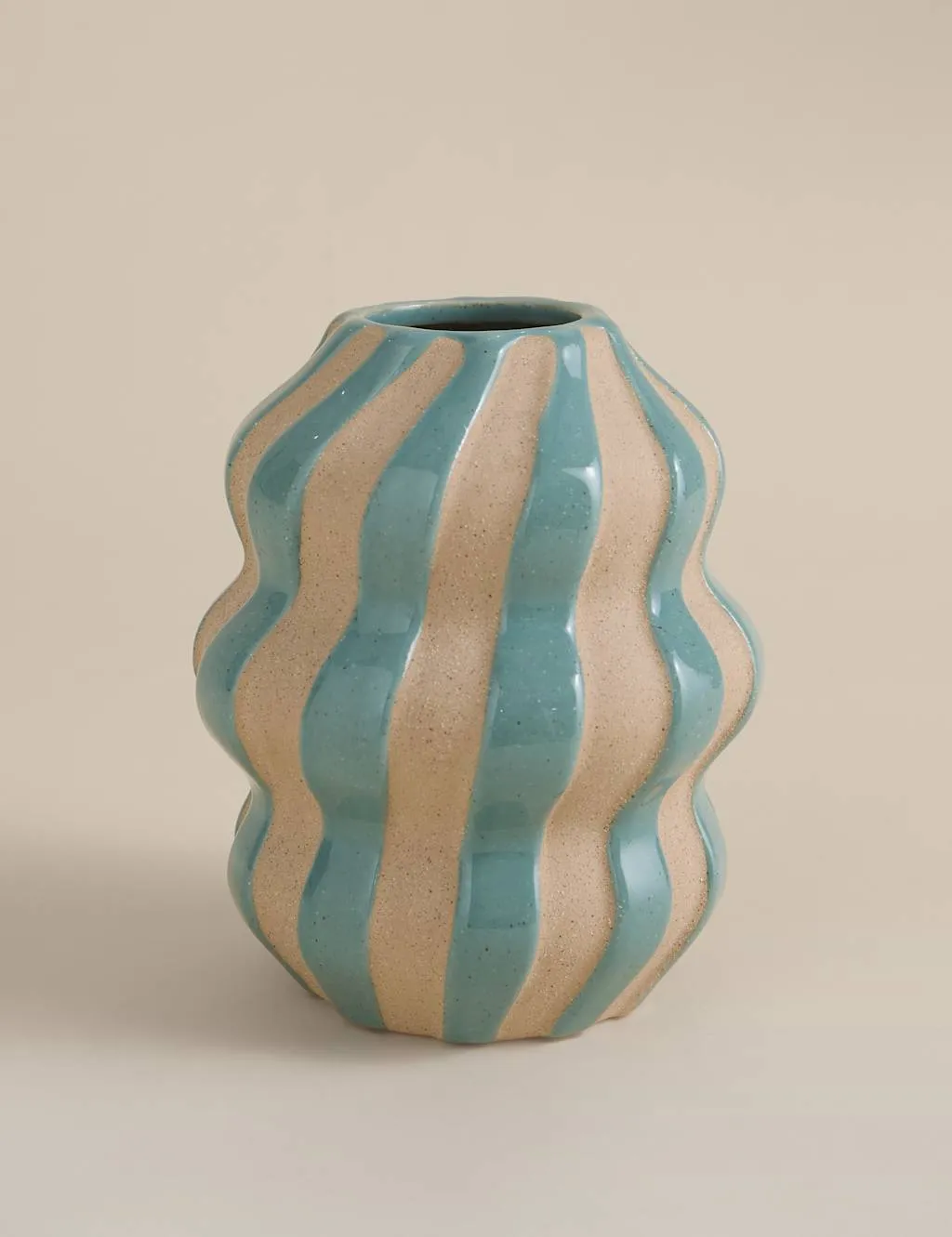 M&S Medium Striped Ceramic Vase Blue