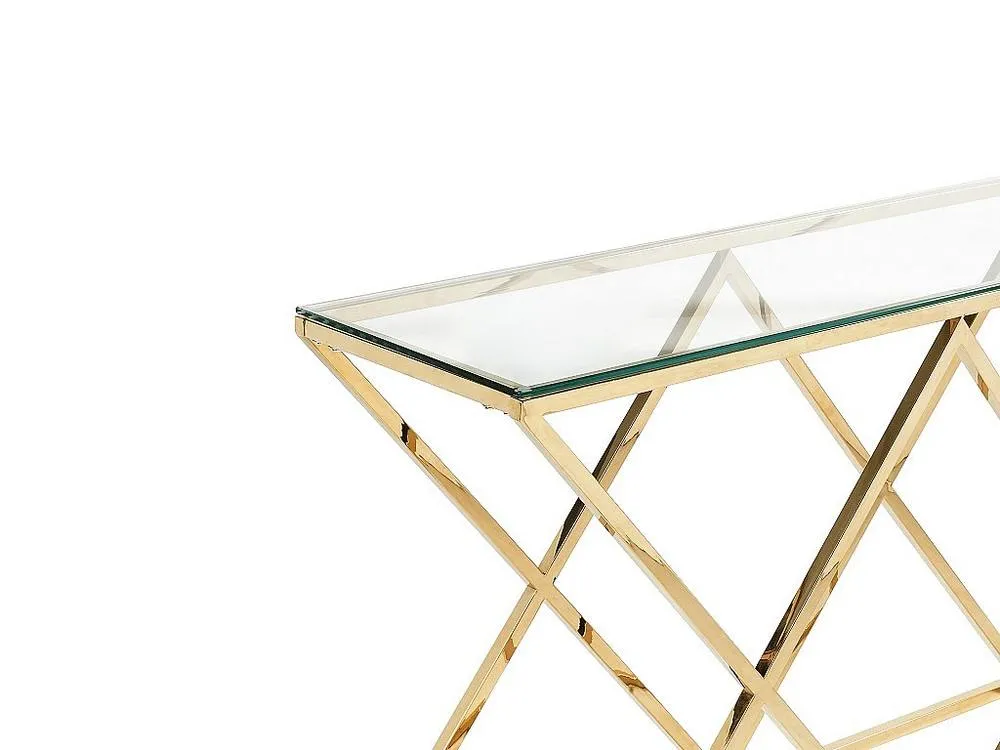 Vente-unique Tempered Glass & Steel Console - Golden - CHARLOTTE in Clear 6