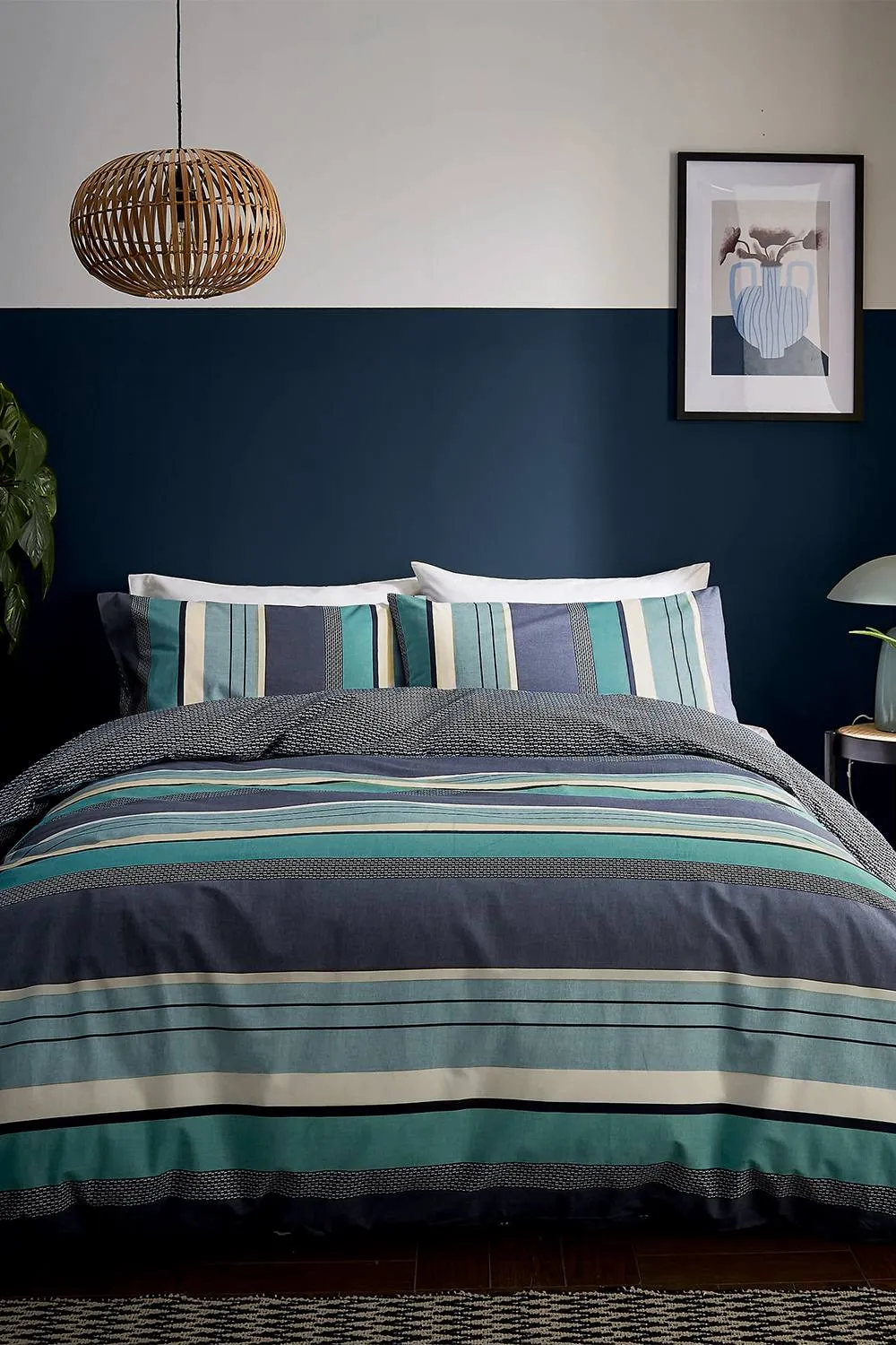 Helena Springfield 'Horizon Stripe' Cotton Duvet Cover Set in Navy 1