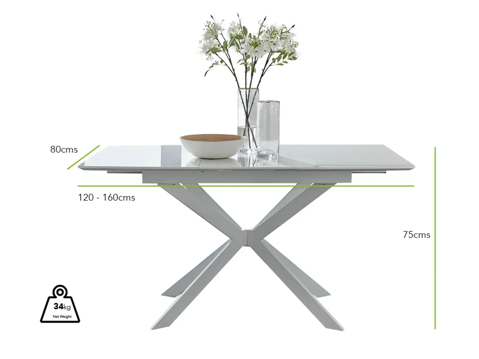 FurnitureboxUK Lira 120cm Rectangular Extending High Gloss 4-6 Seat Dining Table in White 6