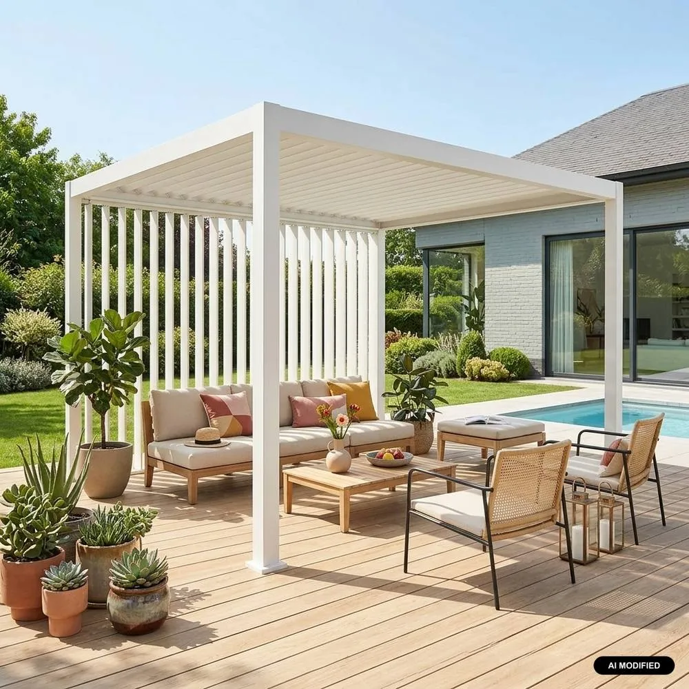 sweeek Vertical adjustable louver panel 4m for Triomphe pergola 4x3m in White