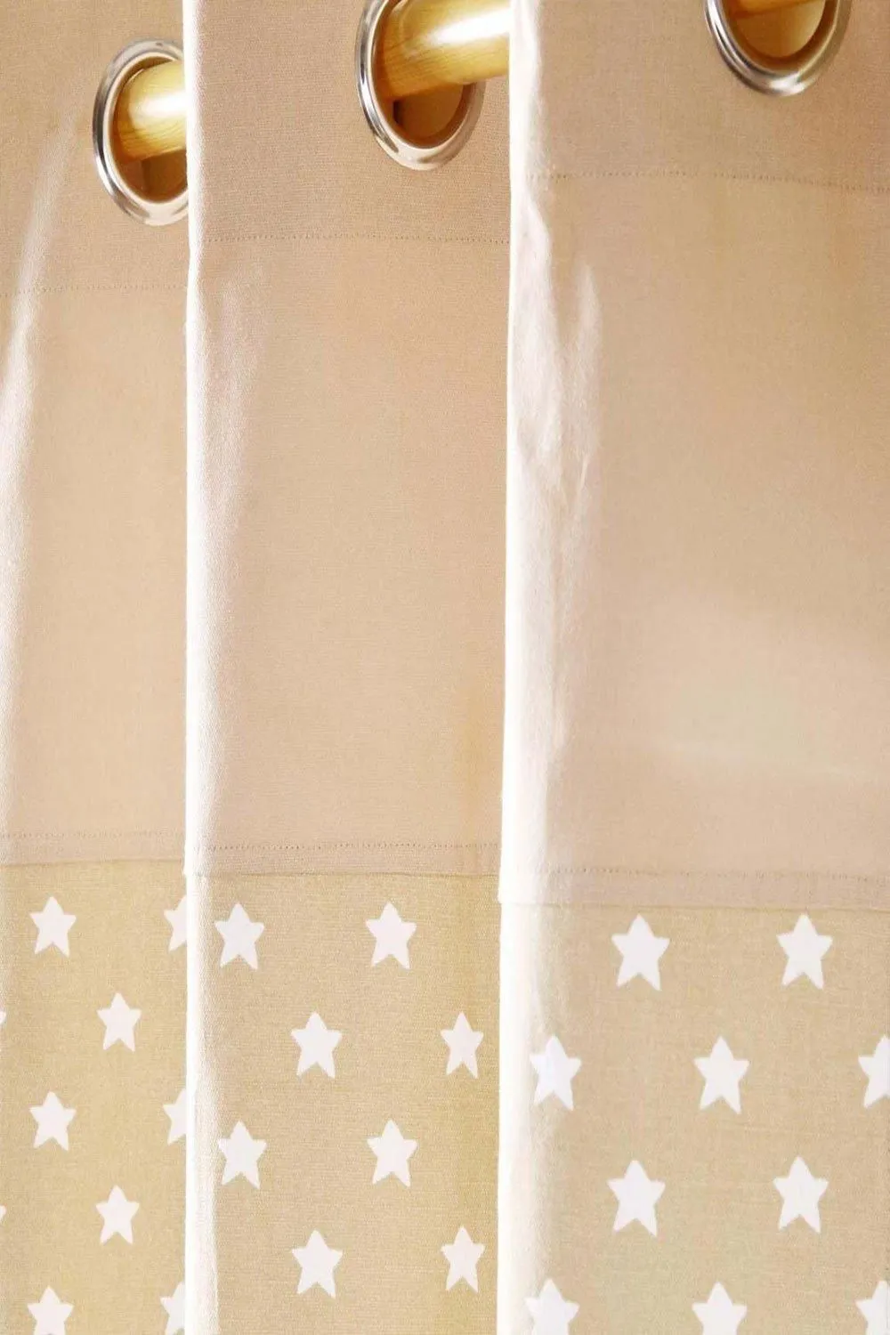Homescapes Cotton Stars Beige Ready Made Eyelet Curtain Pair in Natural 2