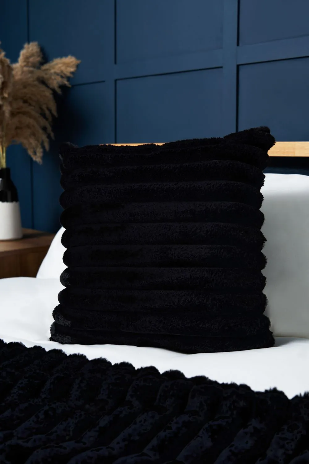 BHS Jumbo Cord with Plain Velvet Backing Cushion in Black 1
