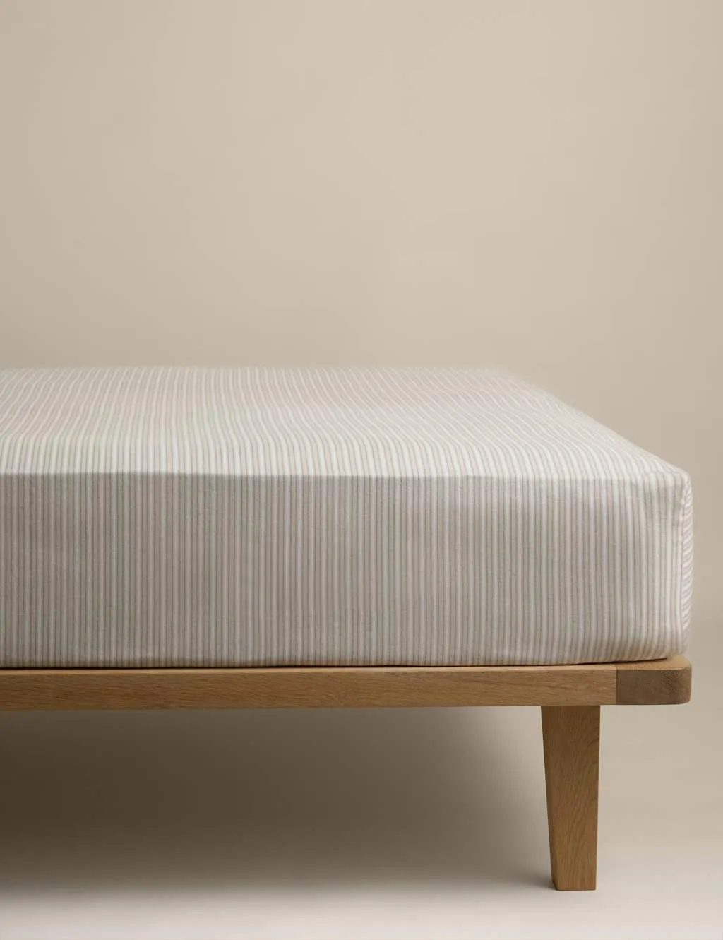 M&S Brushed Cotton Striped Deep Fitted Sheet Linen