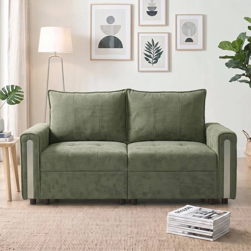 HOMCOM 2 Seater Sofa with Lift-Up Storage, 168 cm Velvet Couch, Dark Green 2
