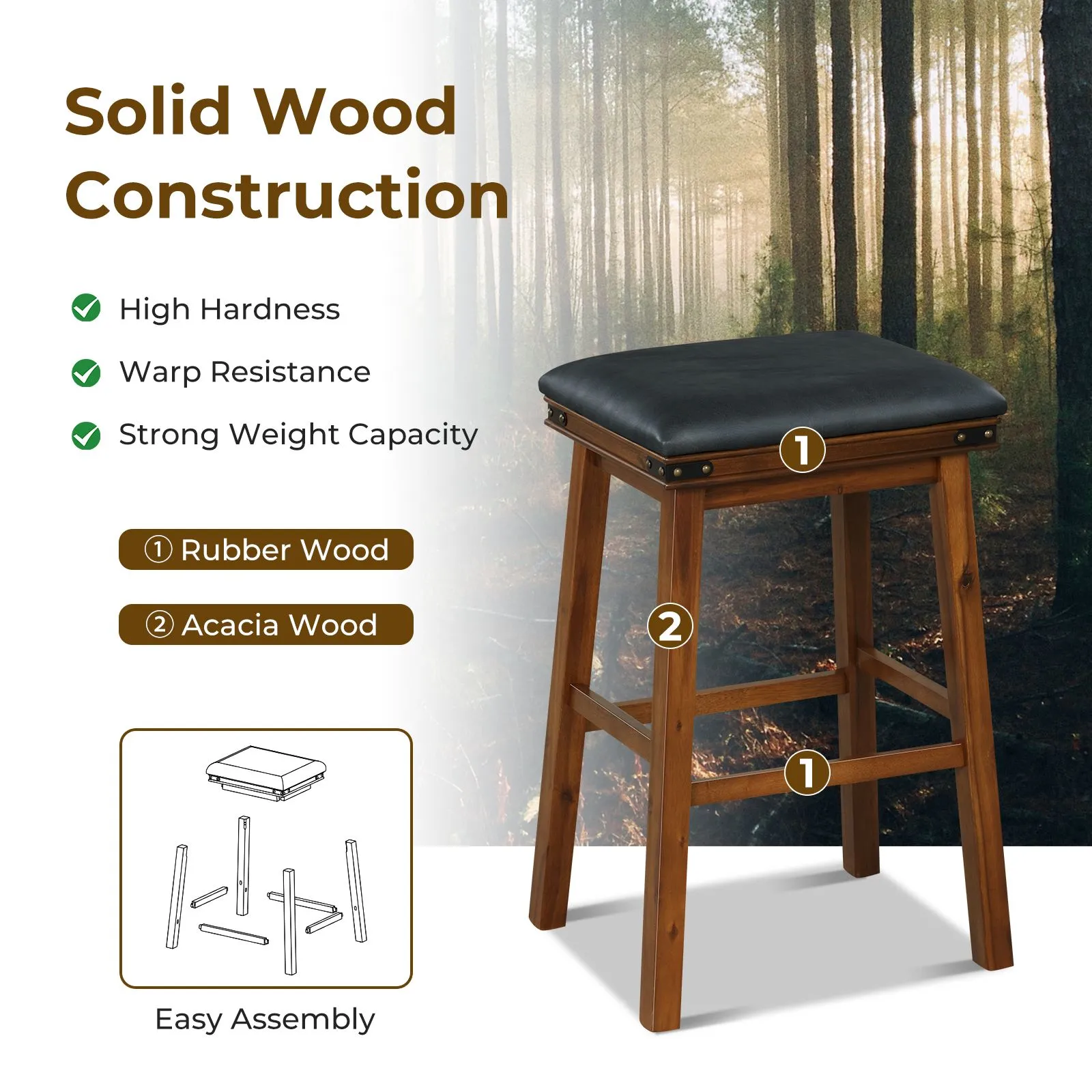 Costway 2PCS 76cm Bar Stools PU Leather Padded Upholstered Counter Height Chair Backless 5