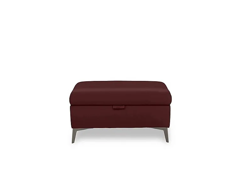 Ezra Leather Storage Footstool - Ruby