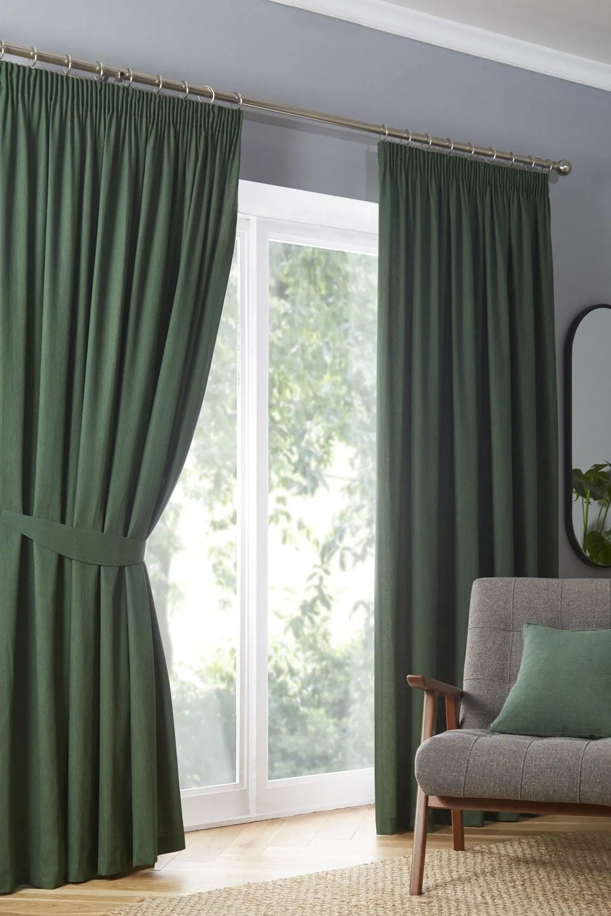 Fusion 'Dijon' Thermal & Blackout Fully Lined Pencil Pleat Curtains in Bottle Green 1