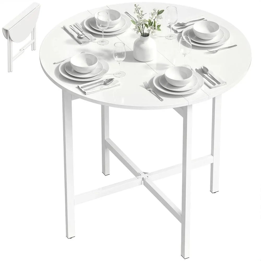 HOMCOM Folding Dining with Steel Frame for Small Spaces, White 2