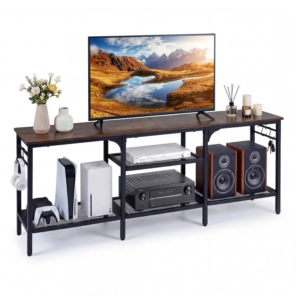 Costway Industrial Entertainment Center with Shelves in Brown