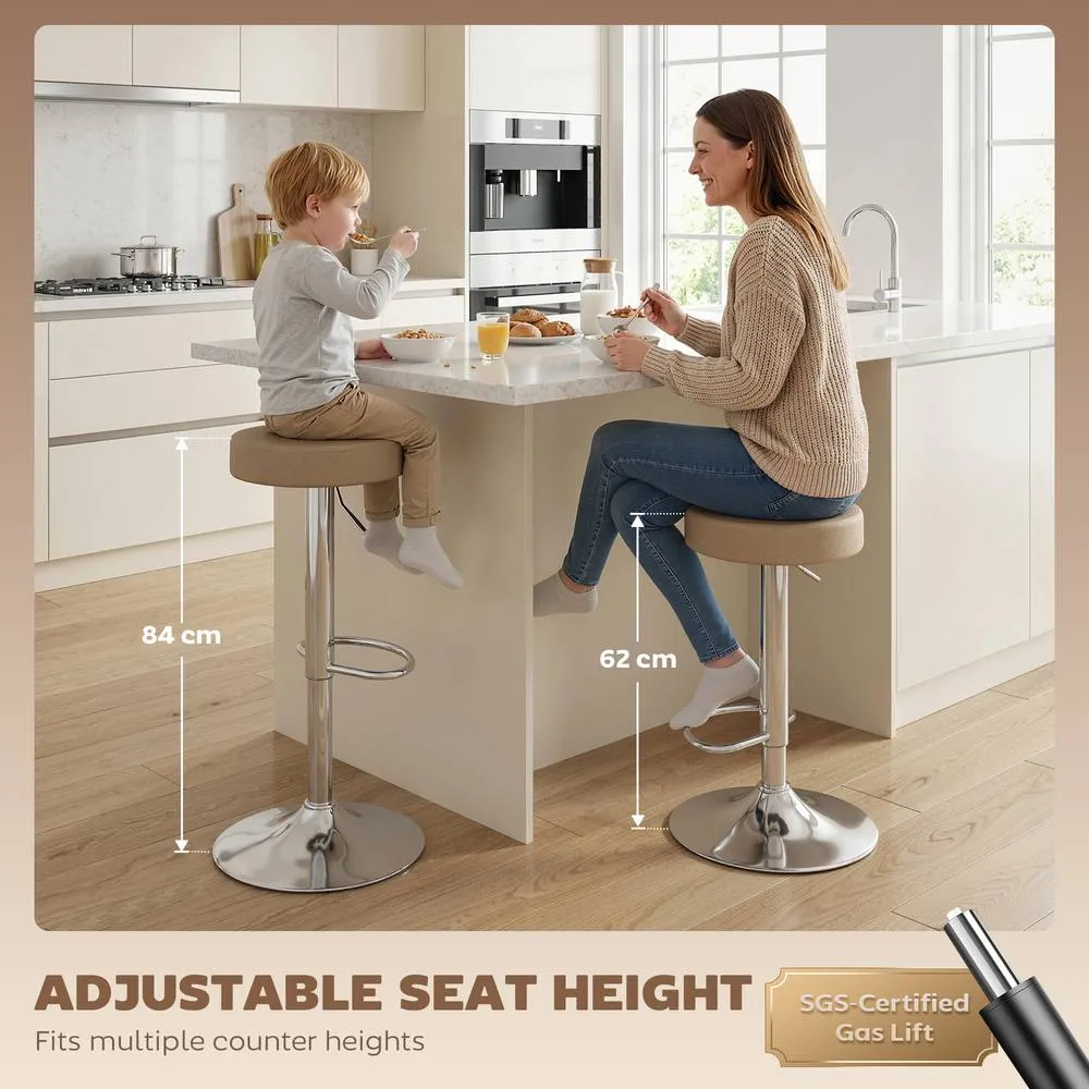 HOMCOM Bar Stools Set of 2, Height Adjustable Breakfast Bar Chairs in Beige 4