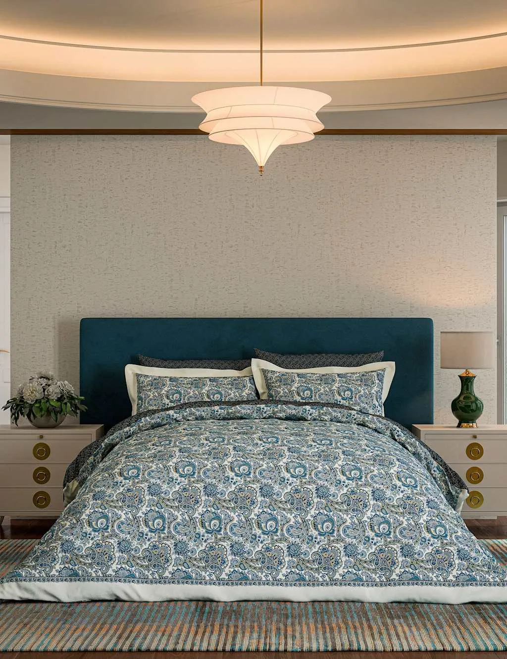 V&A 2 Pack Pure Cotton Elysian Pillowcases Dark Navy Mix