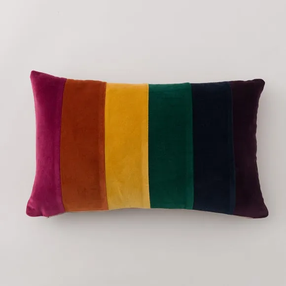 Clara Striped Rainbow Cotton Velvet Rectangular Cushion 3