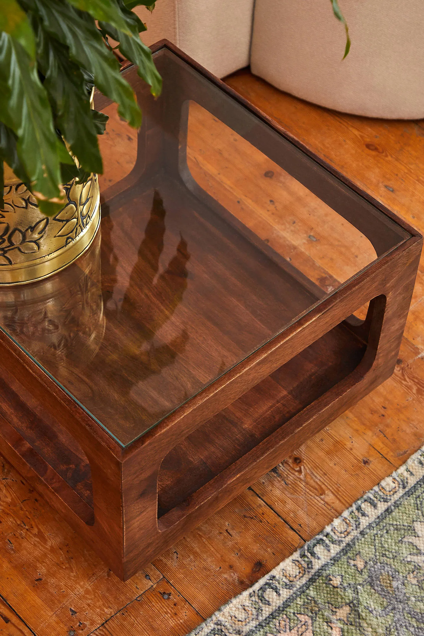 Cynthia Glass Top Square Coffee Table - Brown 5
