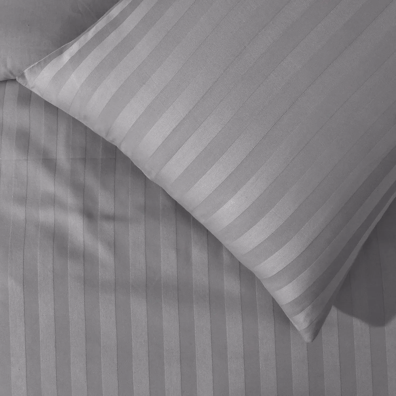 Smart Living Luxury Satin Stripe Reversible Duvet Cover Bedding Set with Pillowcase in Grey 4