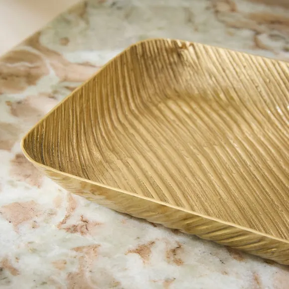 Gold Textured Aluminium Rectangular Tray 2