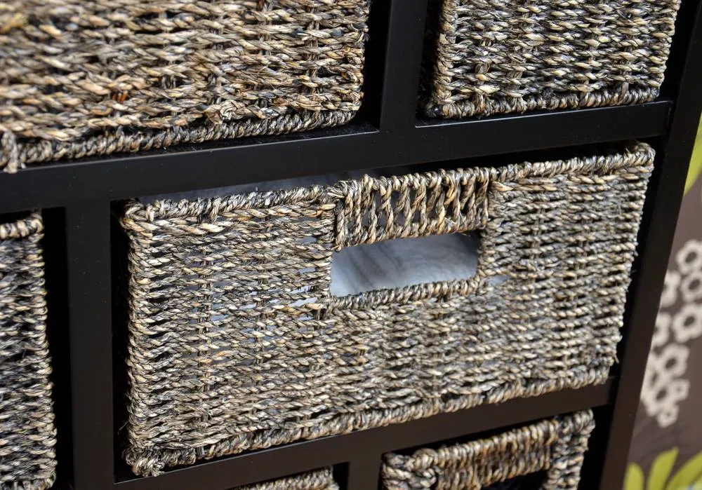 Statement Furniture Tetbury 8 Drawer Storage Unit- Black with Blackwash Seagrass Baskets 5