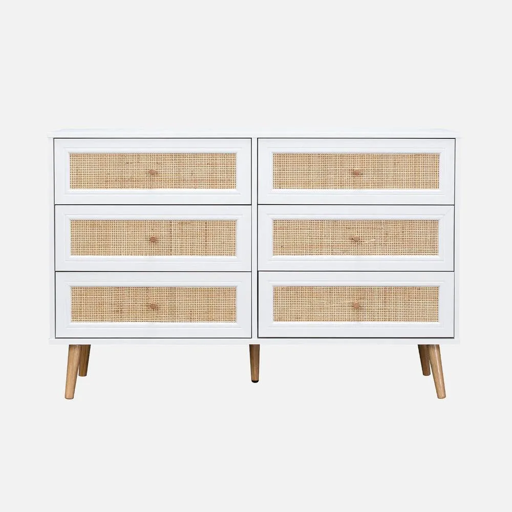 sweeek 6-drawer Chest With Wood & Cane Effect in White 2