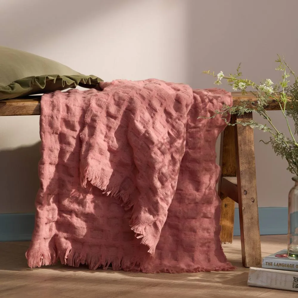 Wylder Walton Waffle Fringed Throw in Rose