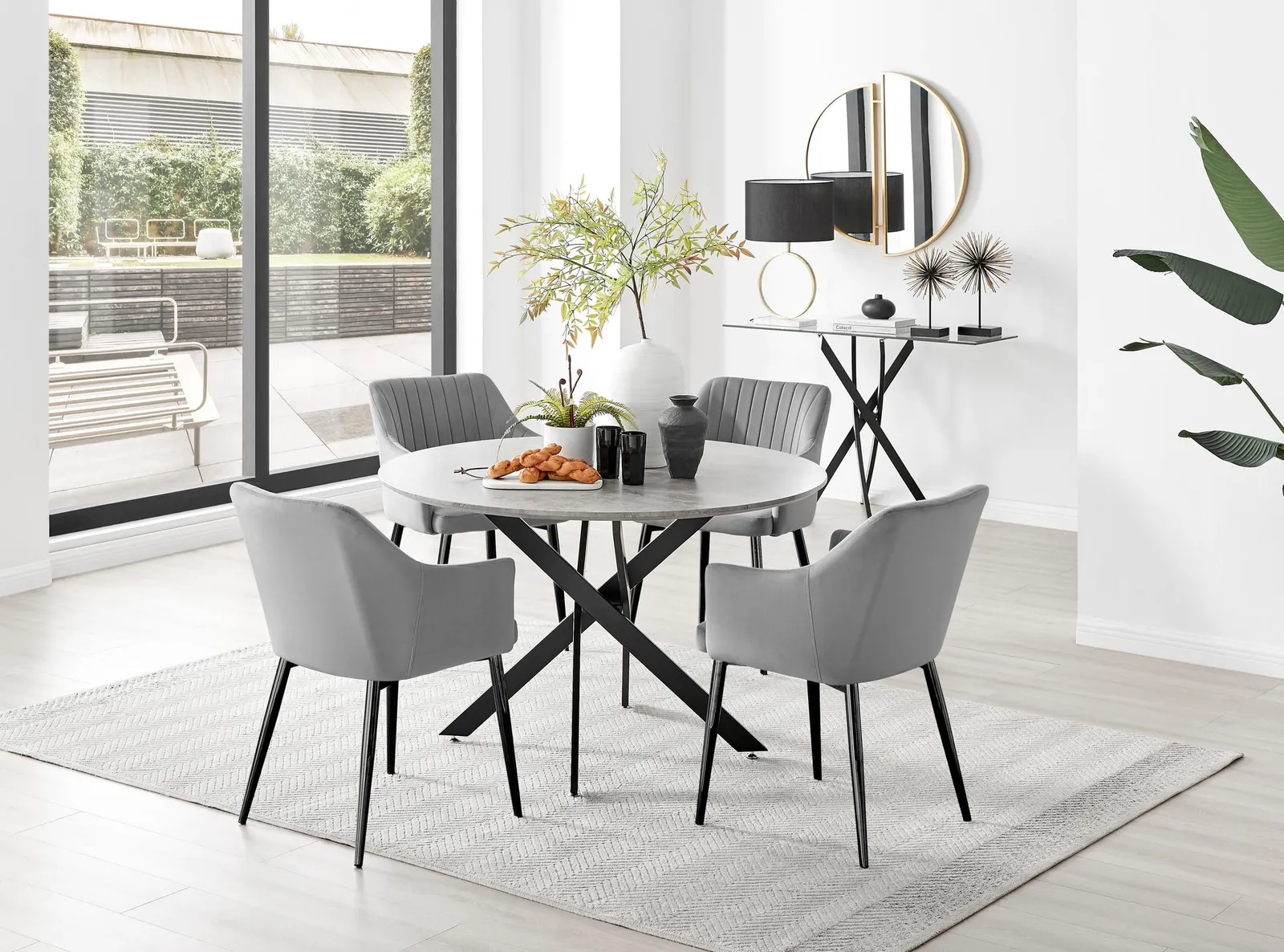 FurnitureboxUK Novara Grey Concrete Effect Black Leg 120cm Round Dining Table & 4 Calla Black Leg Chairs