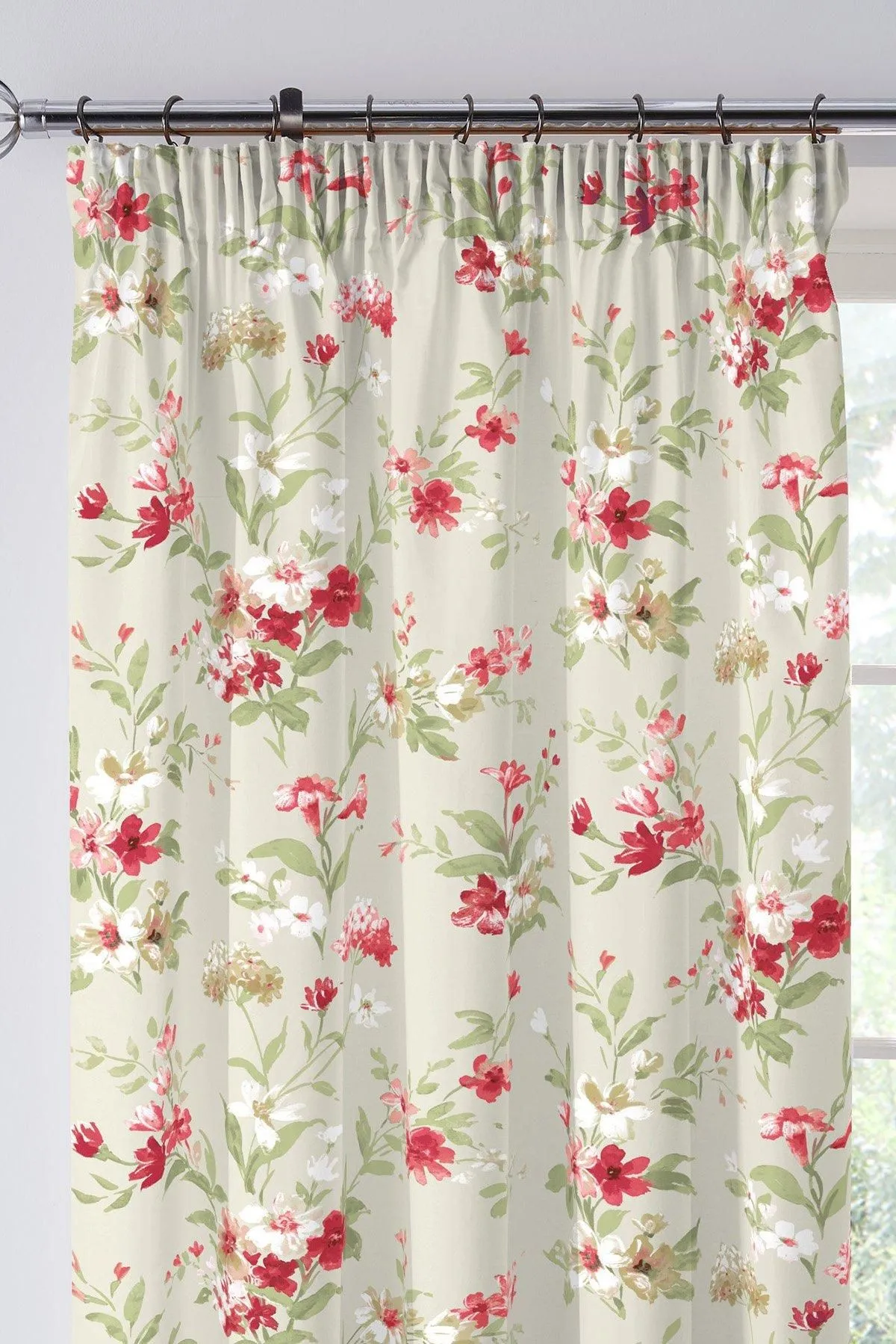 Fusion 'Jeannie' 100% Cotton Light Filtering Pair of Pencil Pleat Curtains in Red 2