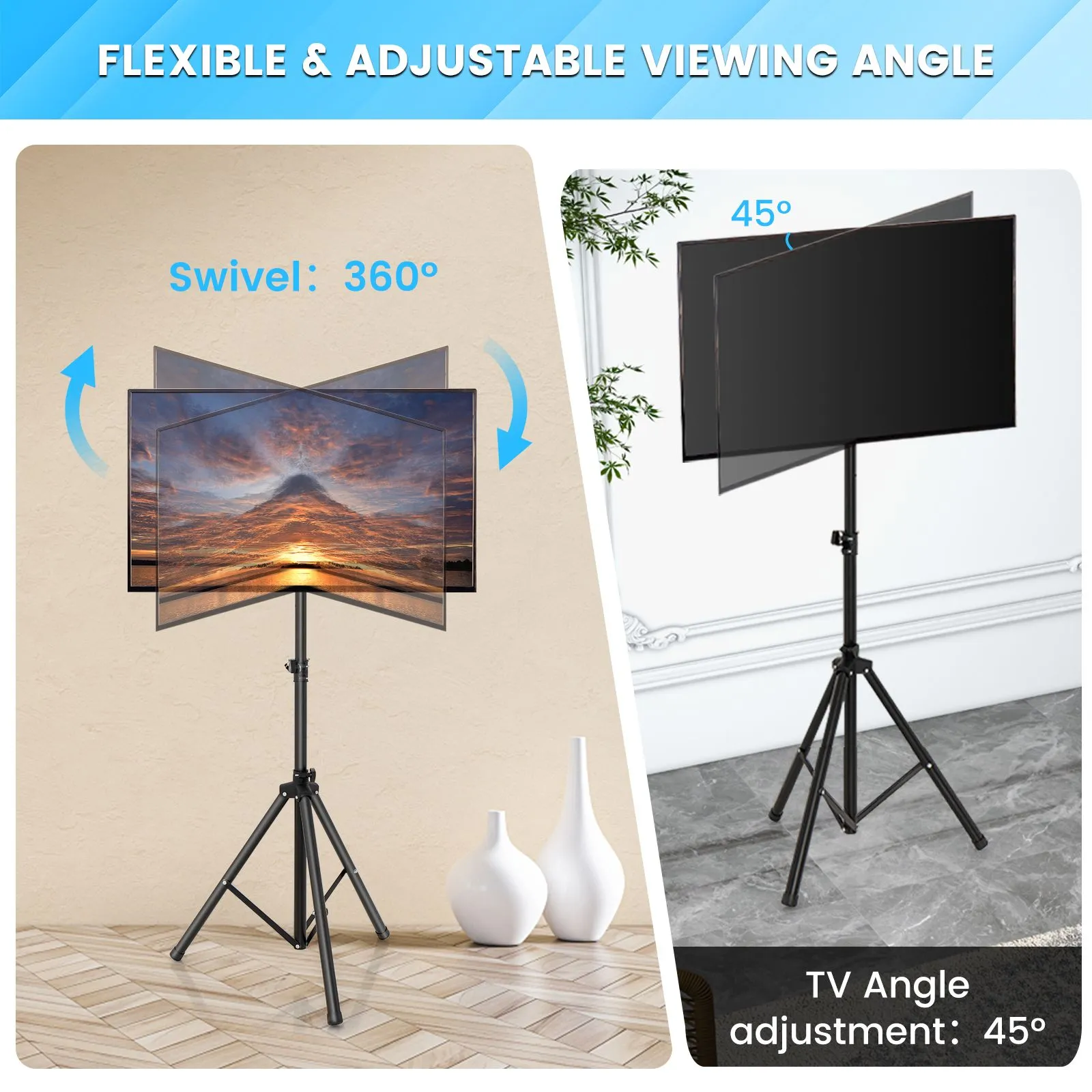 Costway Tripod TV Stand 5-position Height Adjustable Swivel TV Floor Stand Non-slip Foot in Black 6