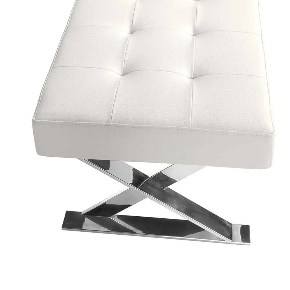Angel Cerda White Leatherette Bench, Chrome Legs, 120x45x42 cm 5