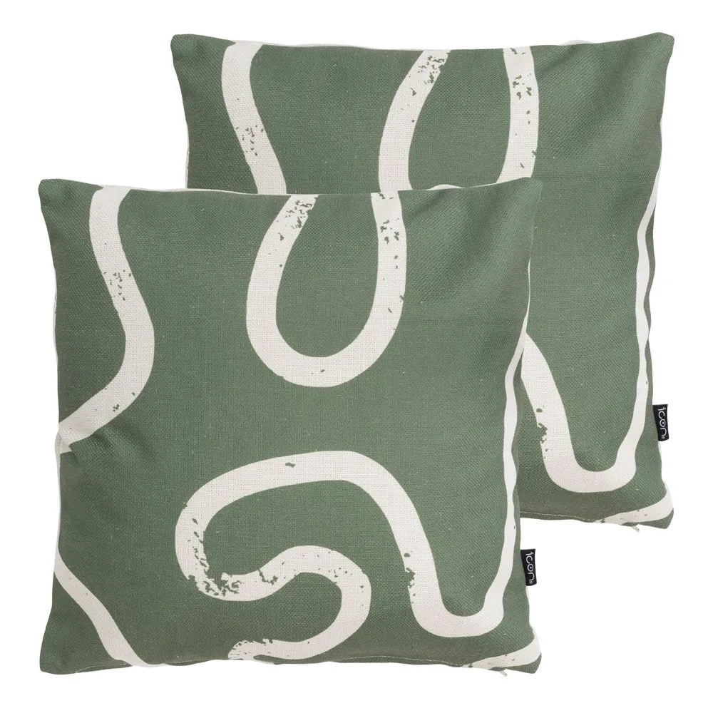 icon Indoor & Outdoor Squiggle Kyoto Set of 2 Waterproof Filled Cushion in Green