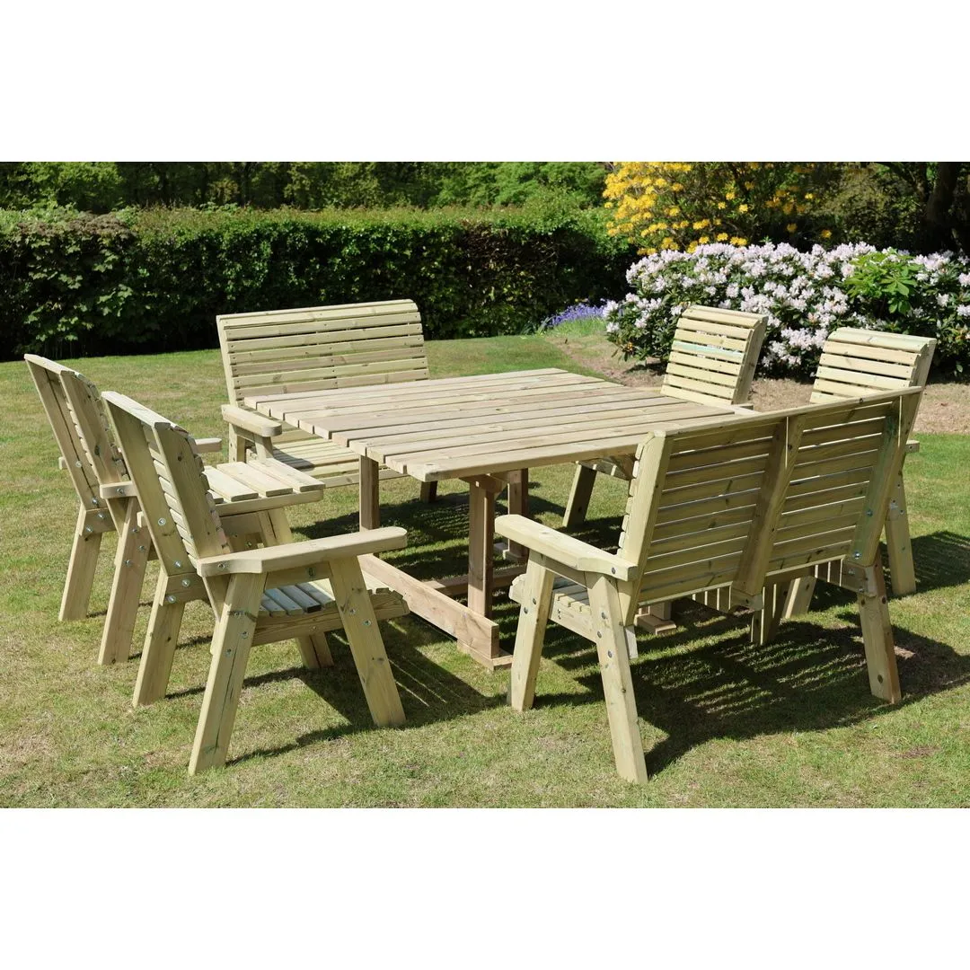 Churnet Valley Garden Furniture Ltd Ergo Square Table with 2 Bench & 4 Chairs - Min. Assembly Required in Brown 2