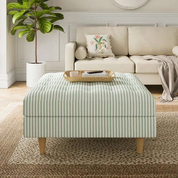 Zoe Pinstripe Fabric Square Storage Footstool 1