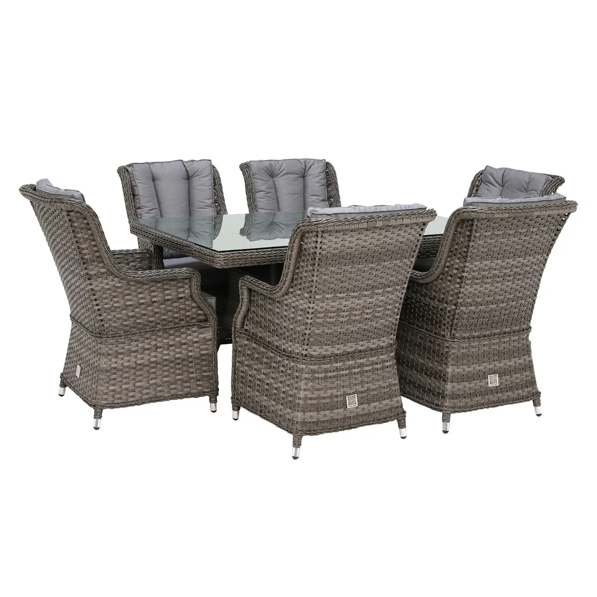 Amberley 6 Seat Garden Rectangular Dining Set in Grey Weave and Grey F