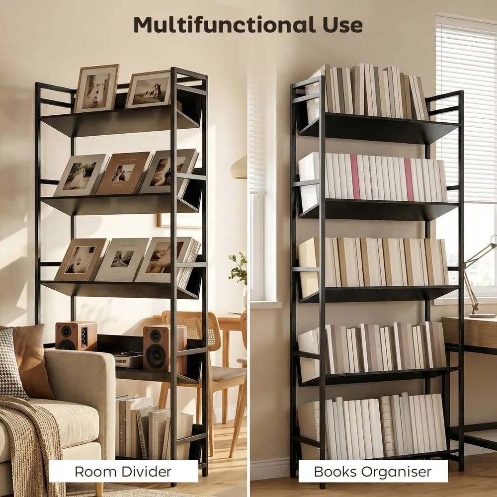 HOMCOM Bookcase Anti-Slip Design 5-Tier in Black 4