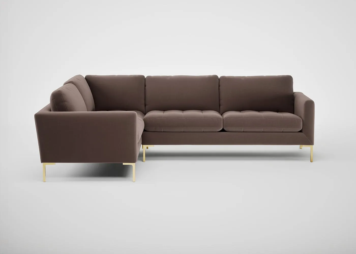 Heal's Eton Left Hand Facing Corner Sofa Smart Velvet Mouse Brass Feet 1