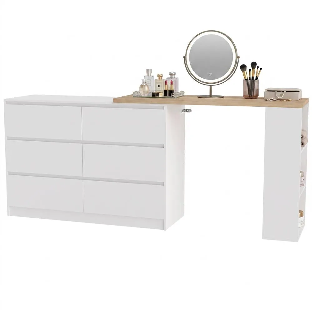 HOMCOM Vanity Table with 3-Tier Shelf & 6 Drawers, White 2