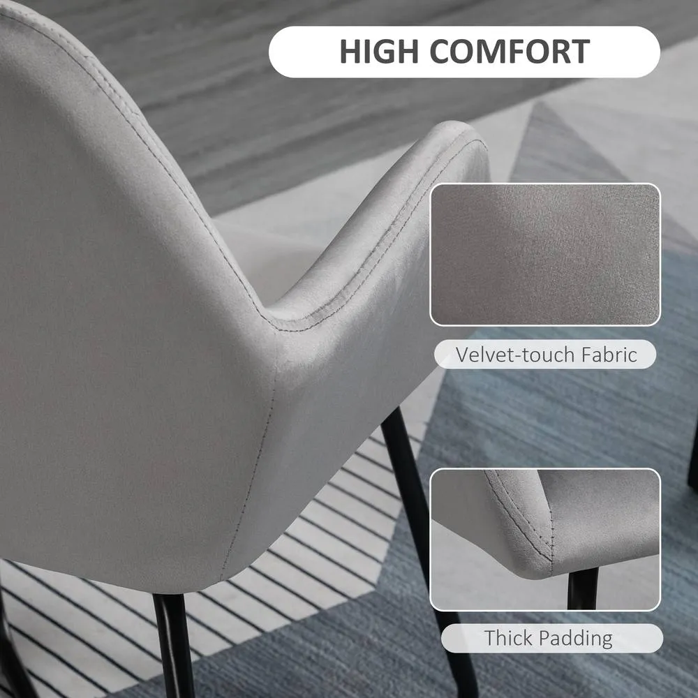 HOMCOM Modern Dining Set Round Glass Table & Velvet Chair Black & Grey 6