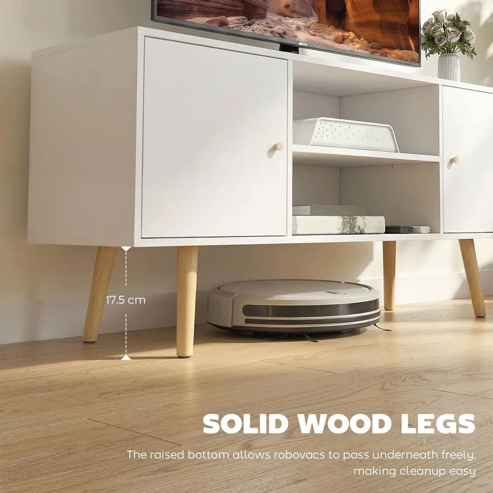 HOMCOM TV Stand Cabinet with Cable Management & Wood Legs Living Room in White 6