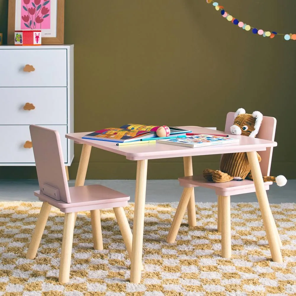 sweeek Children's square table with 2 chairs pine legs in Pink 4